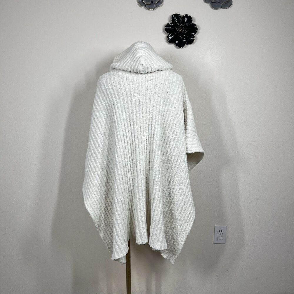 Free People Poncho Women One Size White Bestie Blacket Ribbed Knit Oversize Boho - Picture 2 of 8